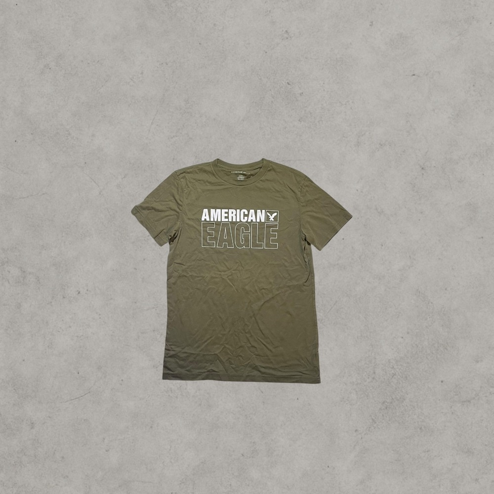 American Eagle Mens Small Olive Green Graphic Logo T-Shirt Short Sleeve Tee